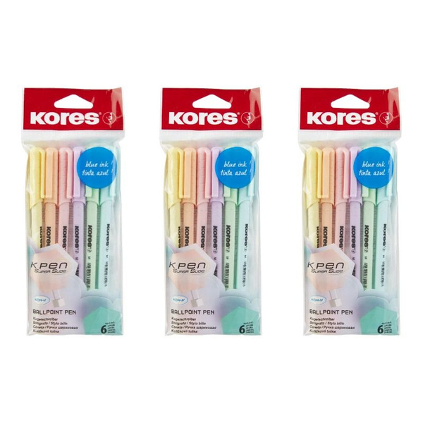 Kores Набор шариковых ручек, синие, 6 штук в упаковке, 3 уп. купить на ...