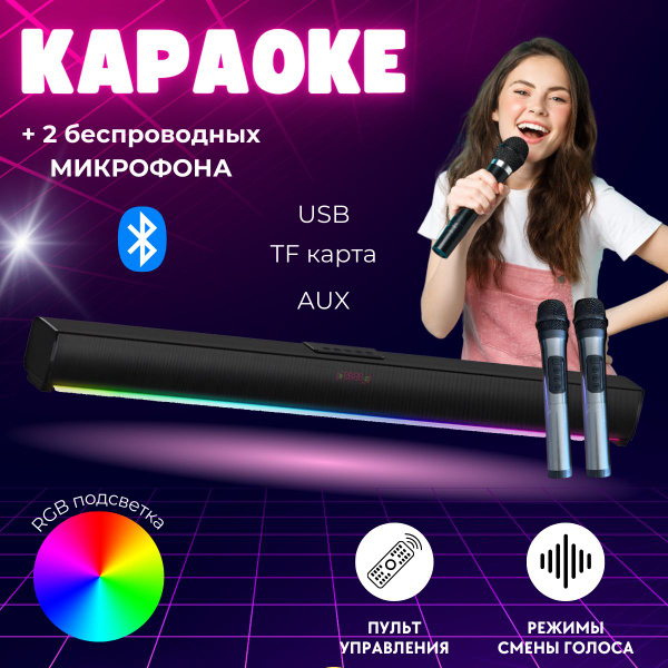 Беспроводная караоке система для дома с двумя беспроводными микрофонами ...