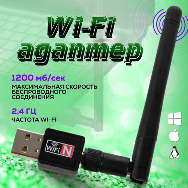 Wifi адаптер для компьютера 2.4 ГГц с антенной - купить с доставкой по ...