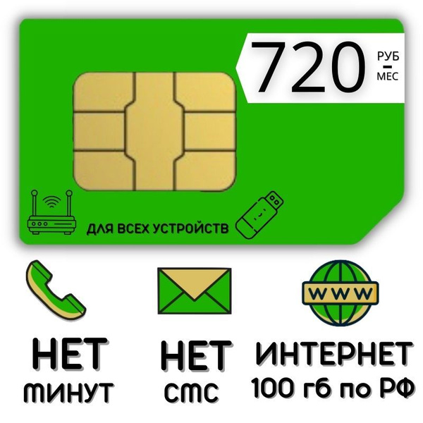 Тарифный план Сим карта Безлимитный интернет 720 руб. в месяц 100 гб ...