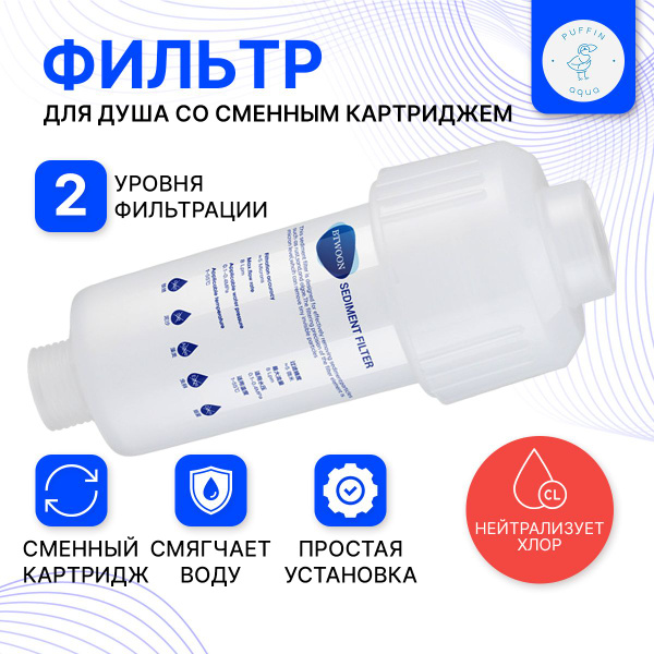 Фильтр для воды и душа со сменным картриджем, от ржавчины, от накипи и ...