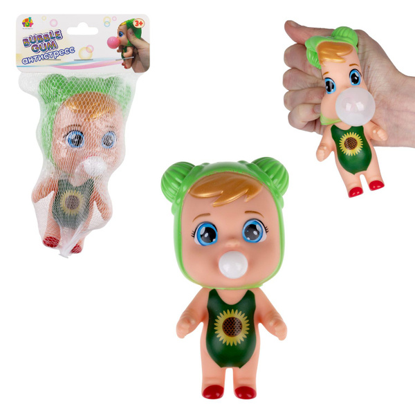 Игрушка-антистресс для рук 1TOY Bubble Gum "Куклы" в зелёном, мялка ...
