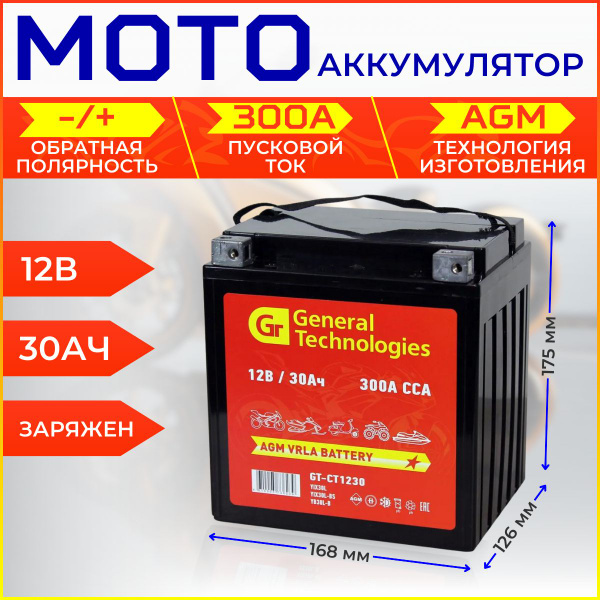 Мото аккумулятор 12В - 30Ач обратная полярность (12V - 30Ah) AGM ...