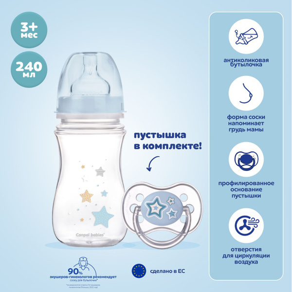 НАБОР Canpol babies Пустышка Newborn baby 6-18 мес голубая + Бутылочка ...