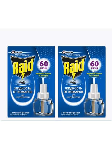 Raid Жидкость от комаров для электрофумигатора на 60 ночей, 2 шт ...