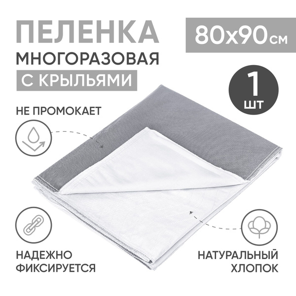 Многоразовая впитывающая пеленка с крыльями BESIDE волны бело-серая ...