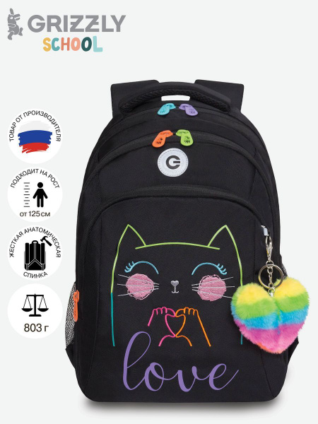 Рюкзак школьный для девочек подростков Grizzly / ранец для начальной и ...