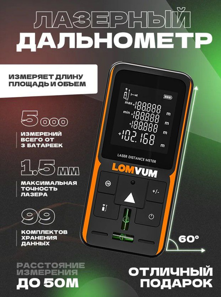 Купить Дальномер лазерный 50 м. lomvum лазерная рулетка лазерный ...