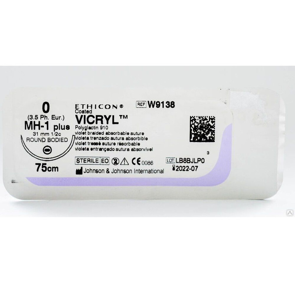 Шовный материал Викрил (0) колющая игла (окружность 1/2, длина 31мм ...