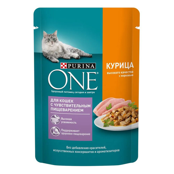 Purina ONE Sensitive Влажный корм (пауч) для взрослых кошек с ...