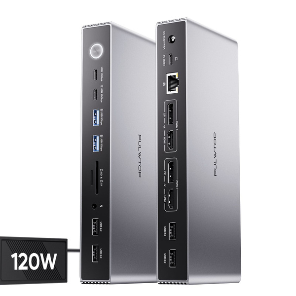 Док-станция PULWTOP USB C DisplayLink с двумя дисплеями, для MacBook ...