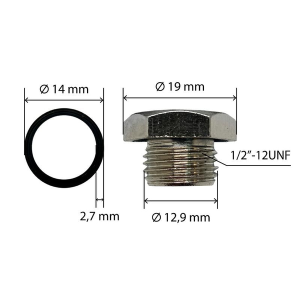 Пробка заливная/сливная шестигранная UNITED PARTS d12,9мм, 1/2"-12 UNF ...