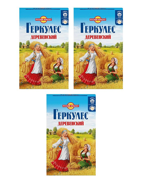 Хлопья овсяные Русский Продукт Геркулес Деревенский, 3 уп по 500 гр ...