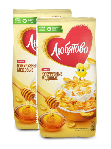Готовый завтрак Любятово хлопья кукурузные медовые, 250 г х 2 шт ...