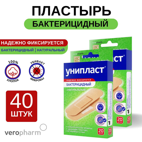 Набор лейкопластырей бактерицидных 40 шт., Унипласт, 1,9х7,2 см ...