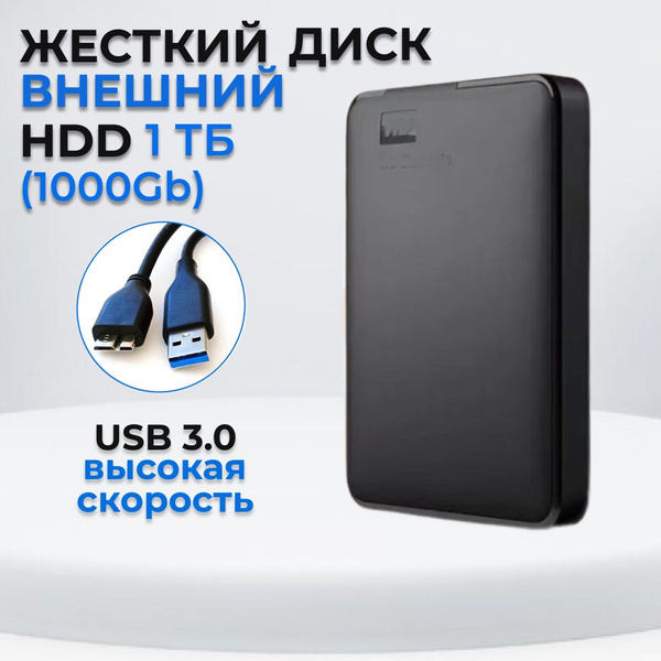 1 ТБ Внешний жесткий диск Переносной жесткий диск (HDD), черный матовый ...