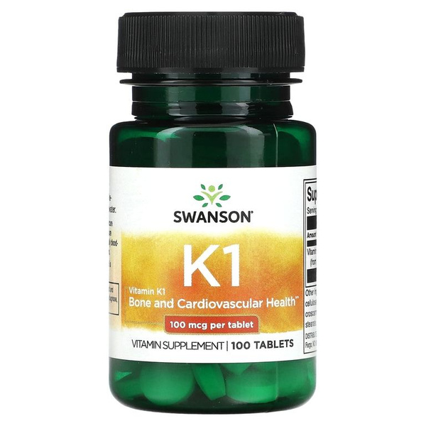 Витамин К1 (филлохинон) 100 мкг 100 таблеток, SWANSON Vitamin K-1 100 ...