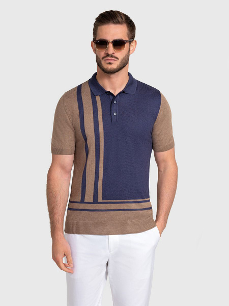Поло TROY Collezione, размер 50, цвет коричневый, бежевый, 70% хлопок ...
