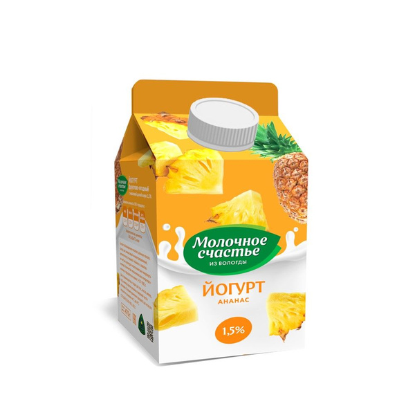 Йогурт Молочное счастье из Вологды, Ананас, 1,5%, 470 г - купить с ...