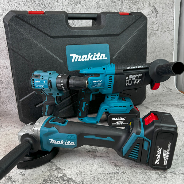 Набор аккумуляторного инструмента Makita 3 в 1 / Шуруповерт, Болгарка ...