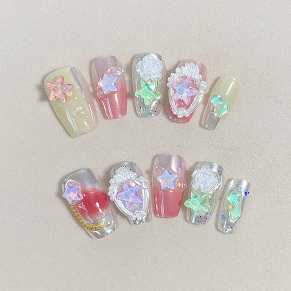 Прозрачные румяна накладные ногти со звездным декором 10PCS, XS ...