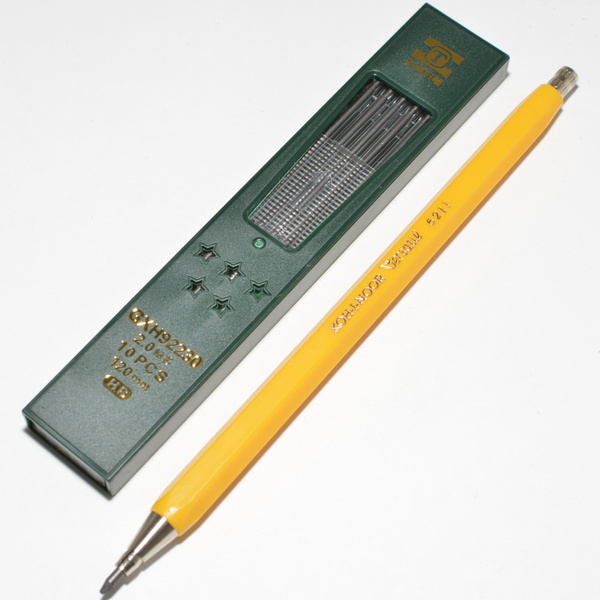 Карандаш цанговый 2,0 мм Koh-I-Noor жёлтый и грифели 10 шт., со ...