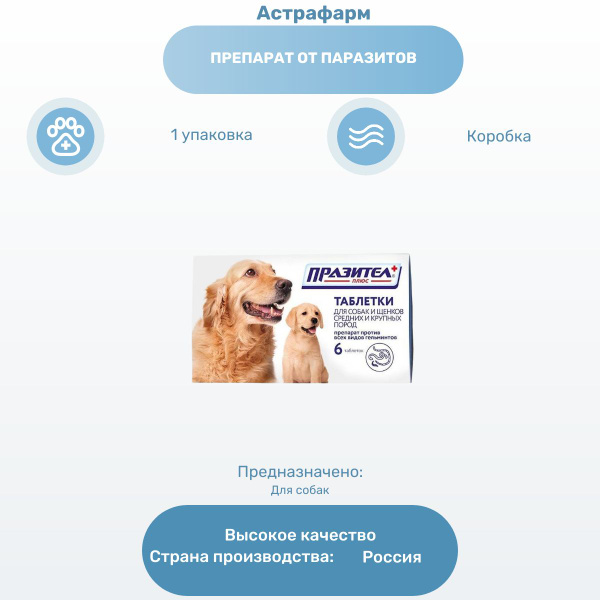 Препарат от паразитов Астрафарм Празител таблетки для собак и щенков ...