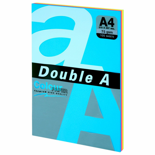 2 шт! Бумага цветная DOUBLE A, А4, 75 г/м2, 100 л., 5 цветов x 20 л ...