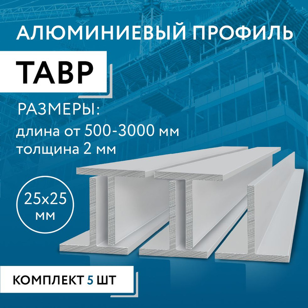 Т образный профиль алюминиевый 25x25x2, 2000 мм НАБОР 5 изделий по 200 ...