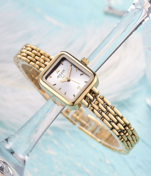 Часы наручные женские. Julius Кварцевые, прямоугольные, золотистые ...