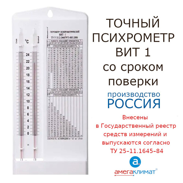 Гигрометр психрометрический ВИТ - 1, психрометр С ПОВЕРКОЙ РФ 2 года ...