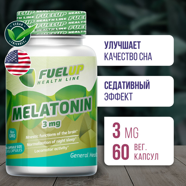 Мелатонин 3 мг 60 капсул, FuelUp Melatonin 3 mg vegcaps, Нормализует ...