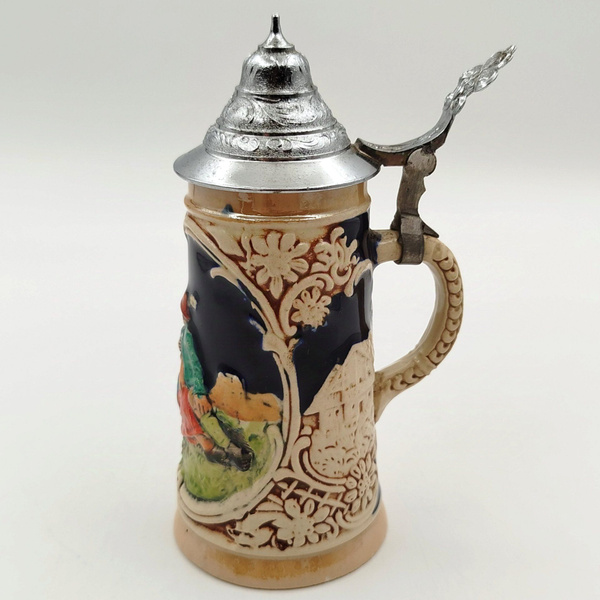 Кружка пивная с крышкой, украшенная романтической сценой, керамика ...