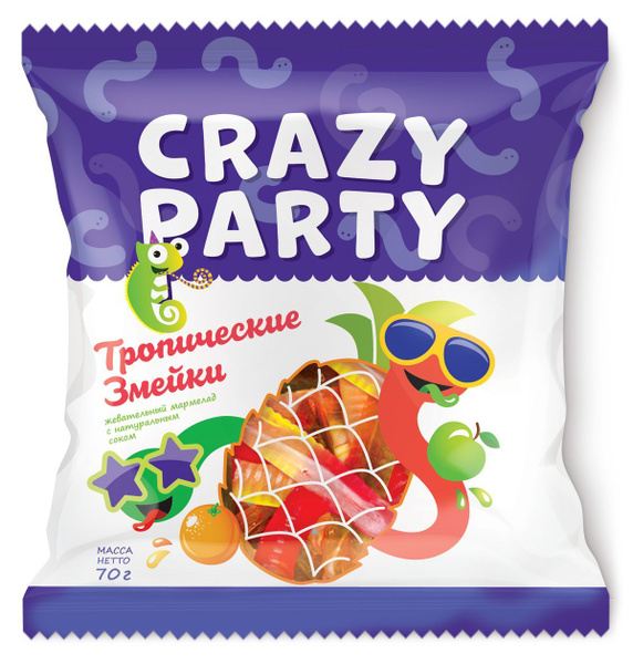 Мармелад жевательный фигурный Crazy Party Тропические змейки, 70г ...