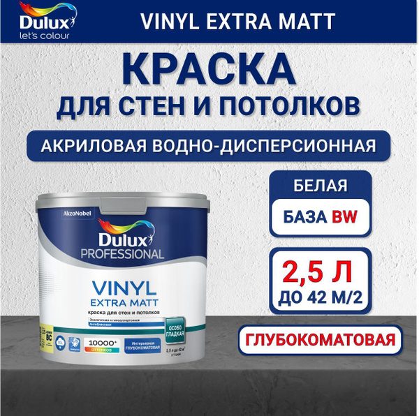 Краска для стен и потолков Dulux Vinyl Extra Matt глубокоматовая белая ...