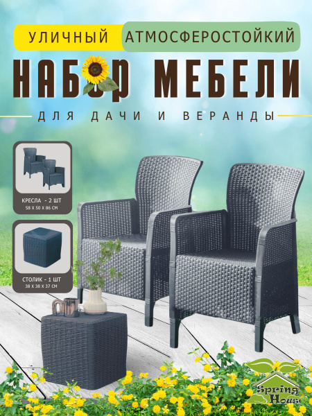 Комплект садовой мебели, два уличных кресла, столик для дачи и террасы ...