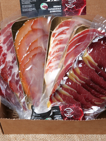 Набор вяленого мяса из конины, индейки, свинины и говядины, нарезка, 9* ...