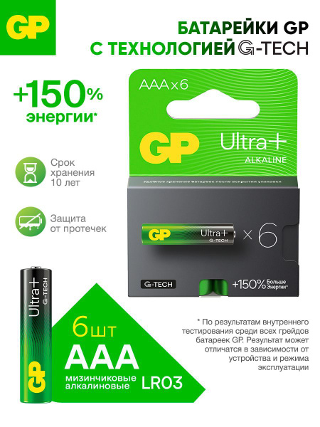 GP Батарейки мизинчиковые алкалиновые ААА G-TECH Ultra Plus 24AUPA21 ...