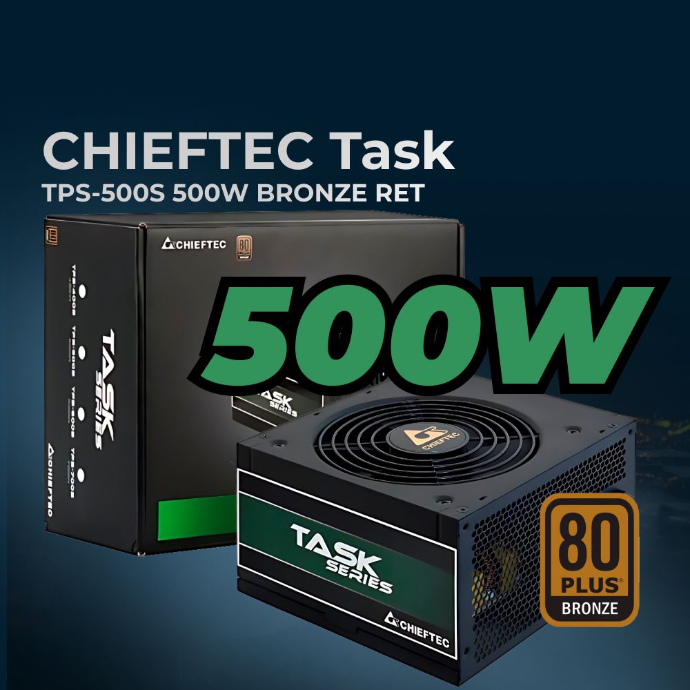 Блок питания для ПК Chieftec Task TPS-500S (ATX 2.3, 500W, 80 PLUS BRONZE, Active PFC, 120mm fan) Retail