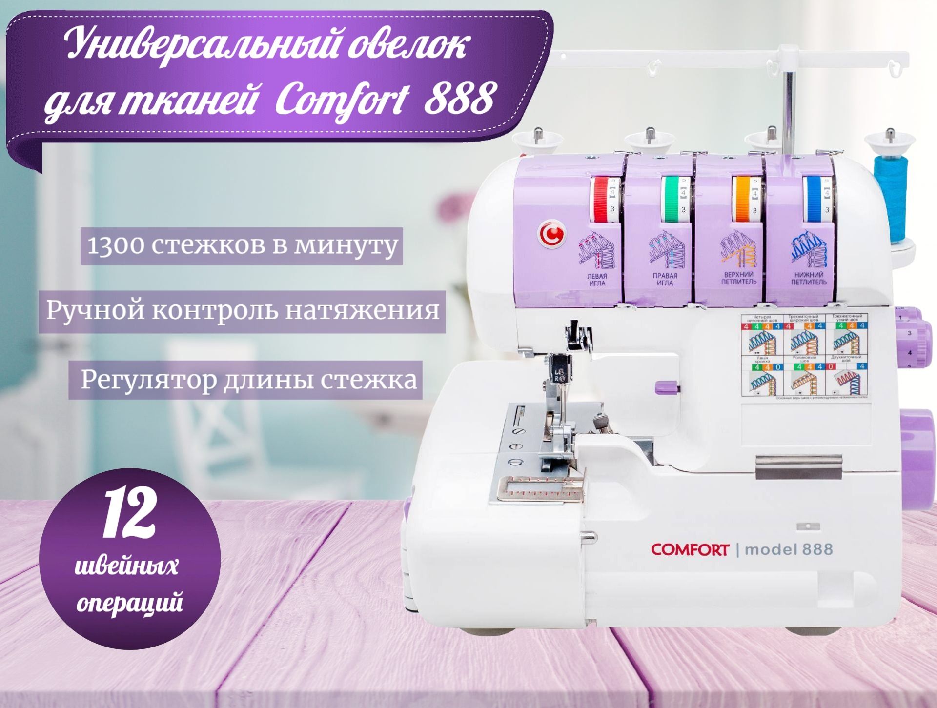 Оверлок Comfort 888 2-3-4х ниточный, 12 видов швов - купить по выгодной  цене в интернет-магазине OZON (261089229)