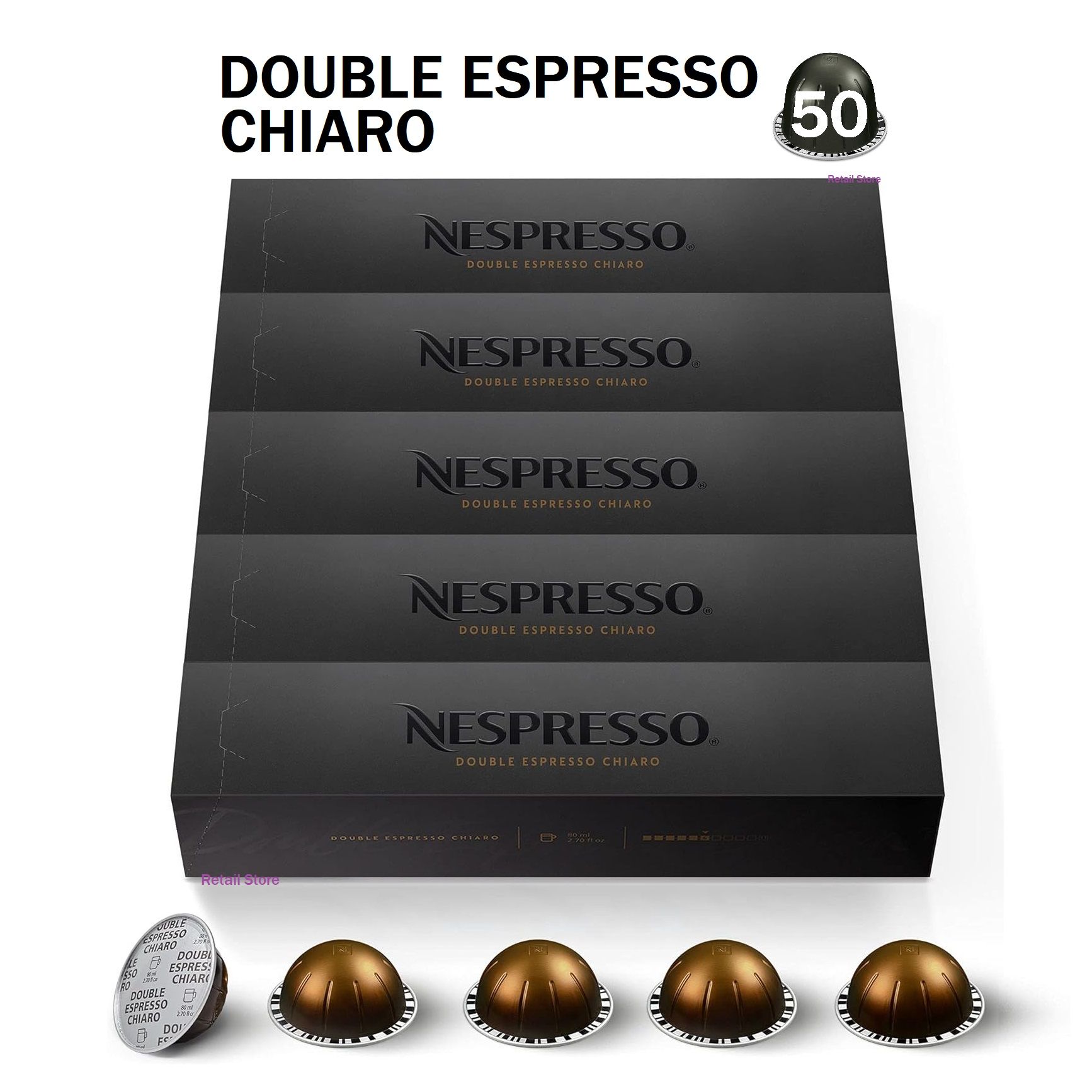 Набор кофе Nespresso Vertuo CHIARO Double Espresso, 5 упаковок (50 капсул)