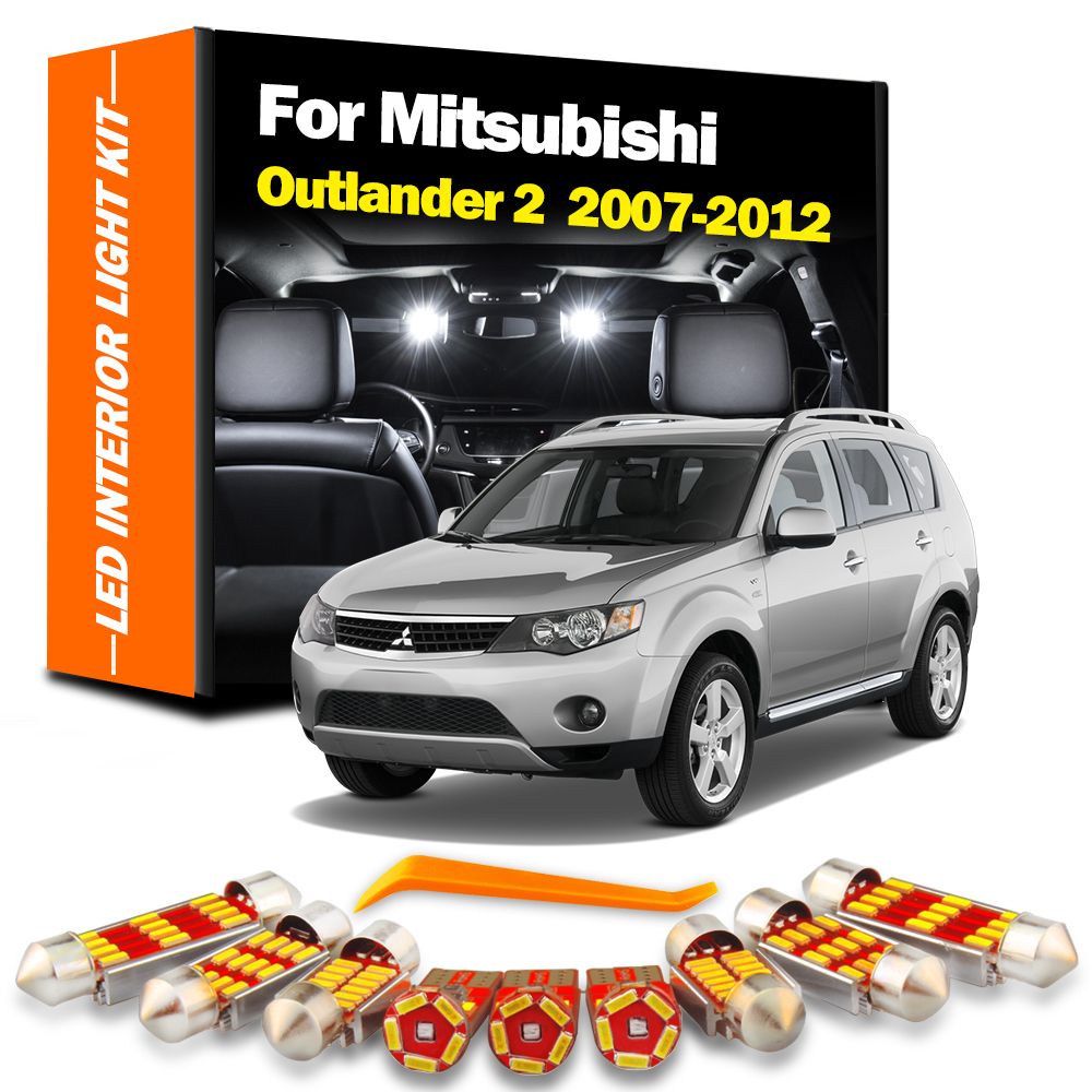 Лампаавтомобильнаяарт.11шт.внутренниесветодиодыдляMitsubishiOutlander22007-2012Canbusкупольныйсветильникдлячтениякартбагажника,комплектосвещения