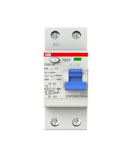 Устройство защитного отключения (УЗО) 2 мод. ABB F202 AC-63/100mA 2CSF202001R2630