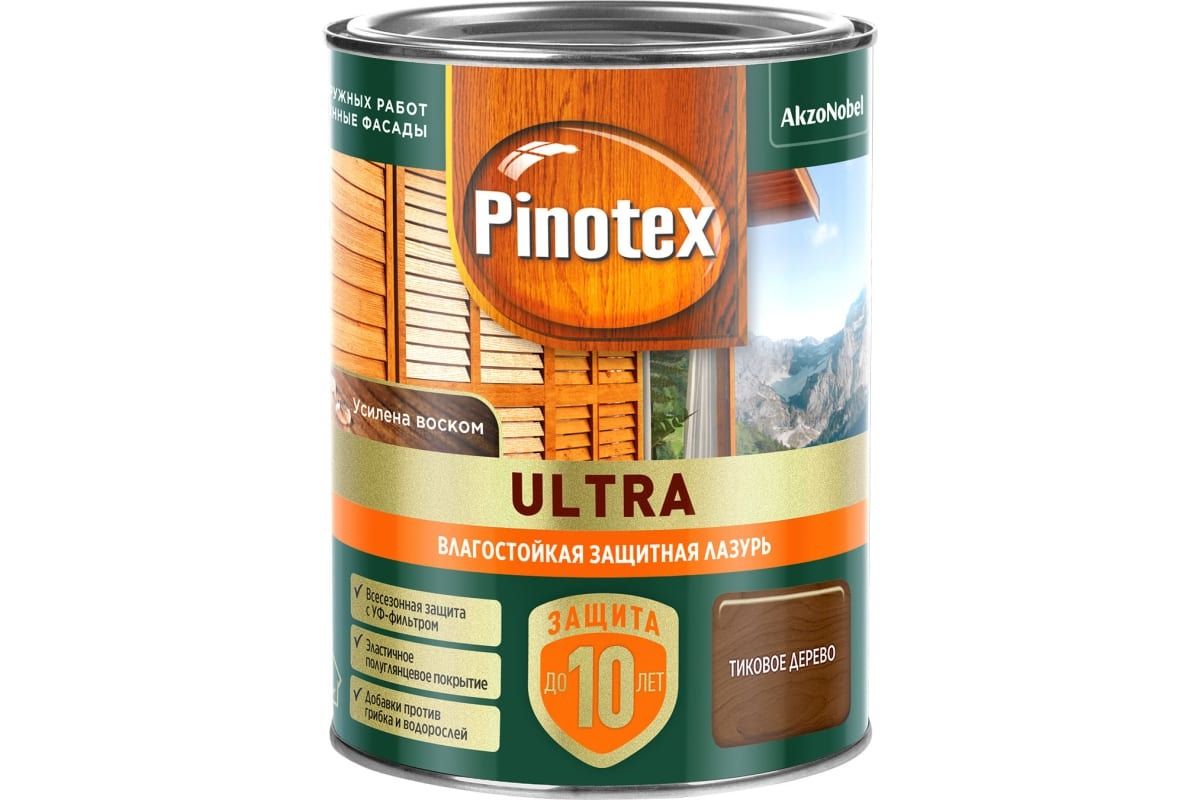 Влагостойкая лазурь Pinotex Ultra Тиковое дерево 0,9 л