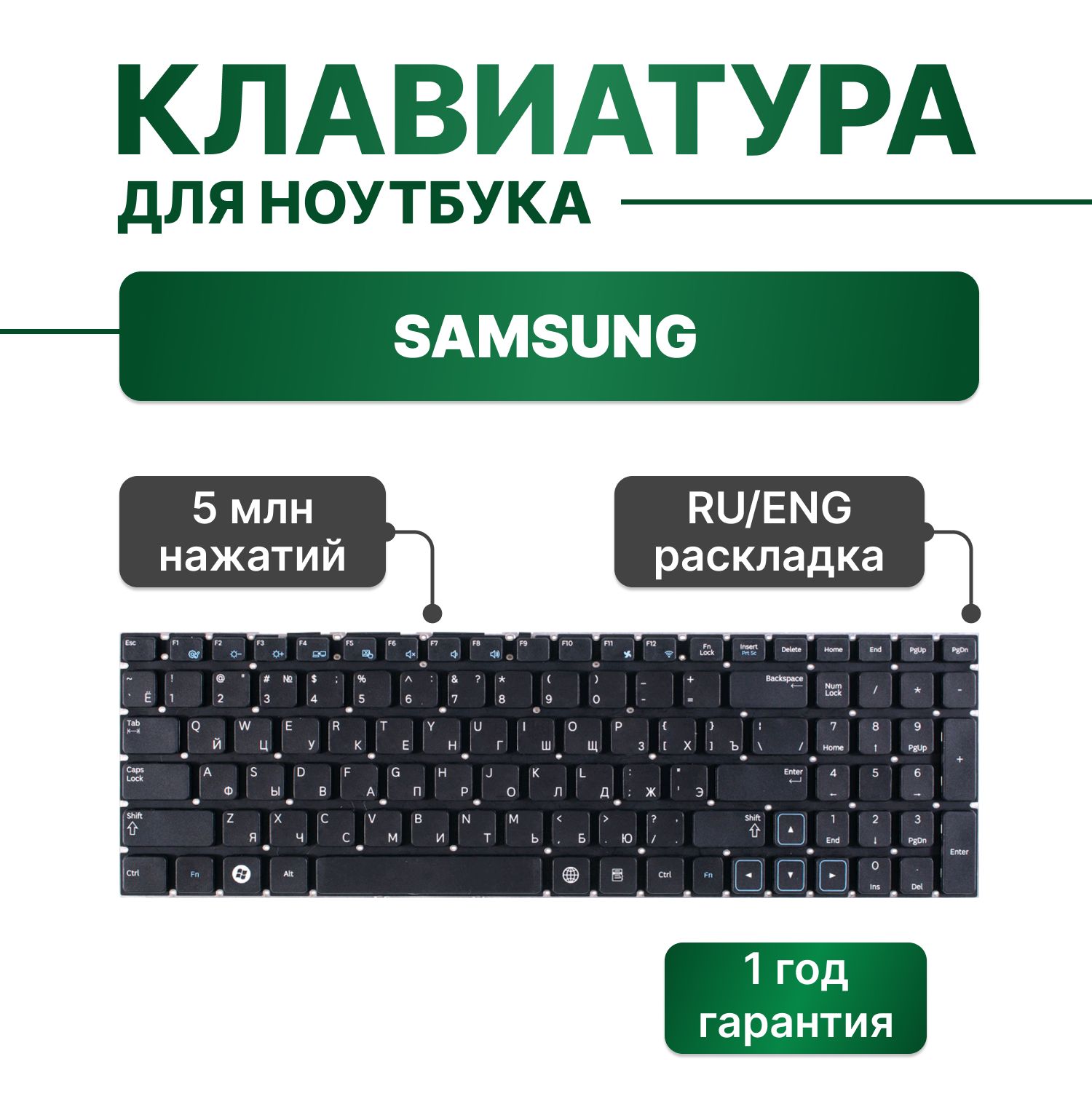 Клавиатура без рамки для Samsung NP305E5A, NP310E5C, NP300E5C и др