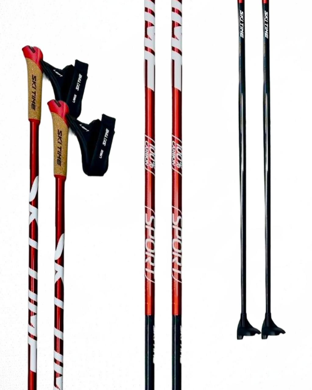 Лыжные палки SKI TIME SPORT 100% Fast Clip (тип Triac) Carbon Red/Black, 160