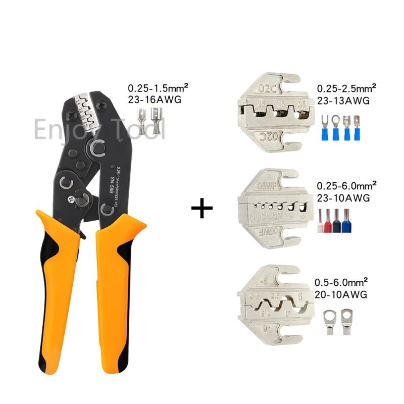 Наборинструментовдляобжимаклемм,SN-58B+3зажимов,оранжевый,Храповыеобжимныеплоскогубцысосменнымизажимами