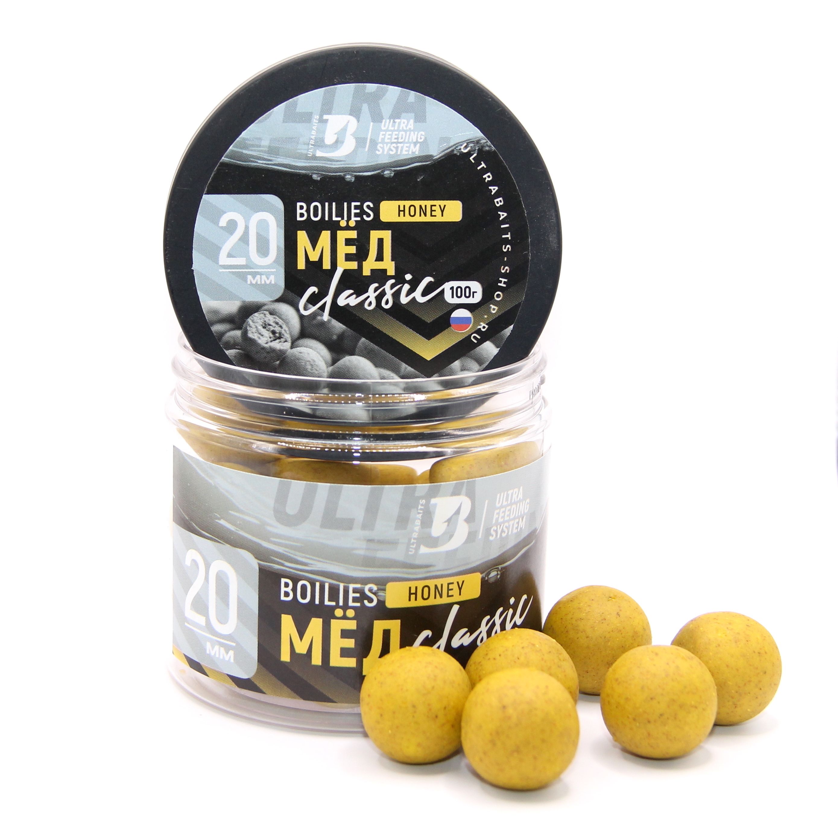 Бойлы насадочные ULTRABAITS "CLASSIC" (МЕД) 20мм, 100 гр.