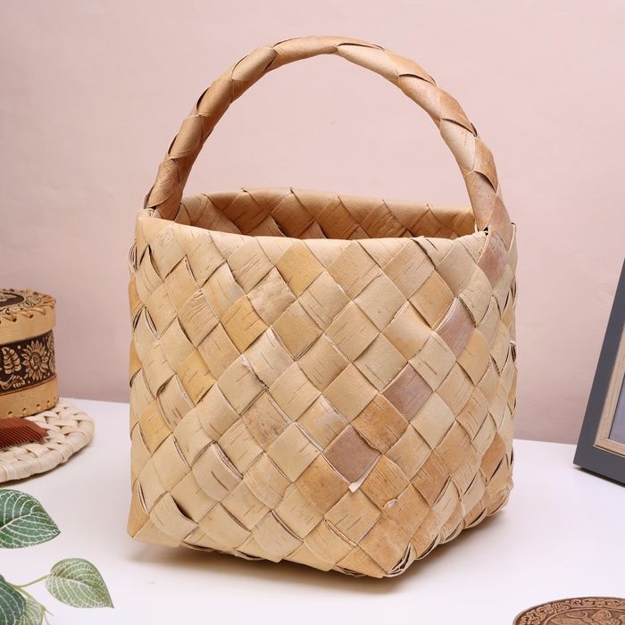 Корзина Алёнка, плетёная, средняя, 22х22х19/28 см, береста