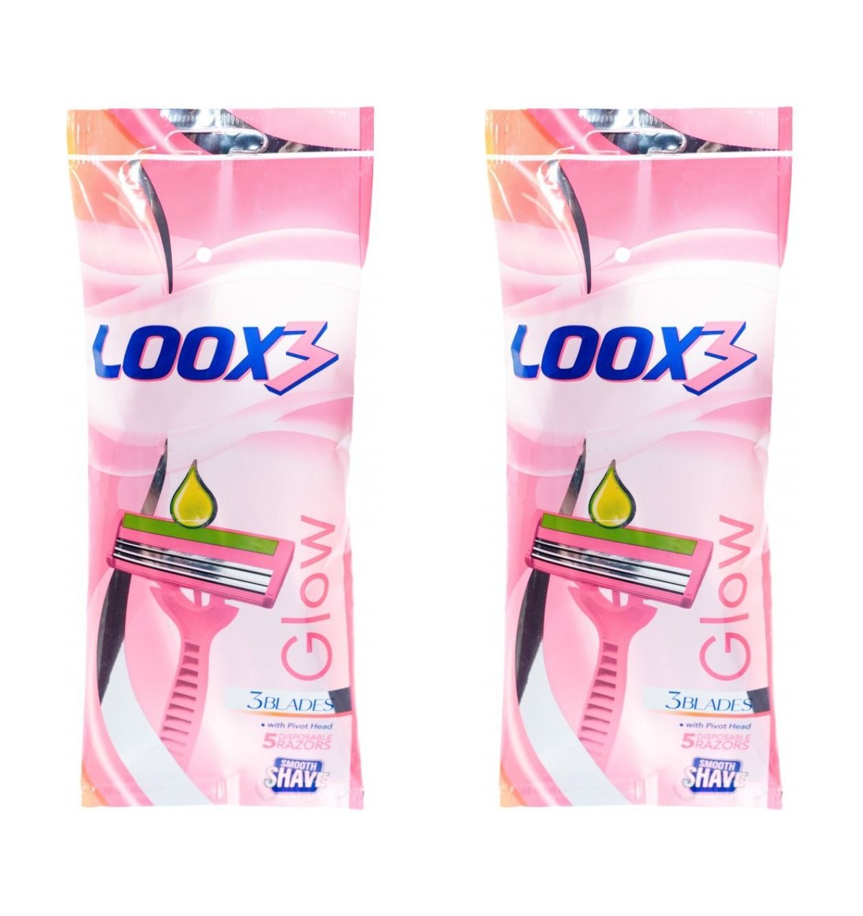 Loox 3 Pink PLATINUM Станки одноразовые, женские, 3 лезвия с полоской, 5 шт, 2 упаковки.